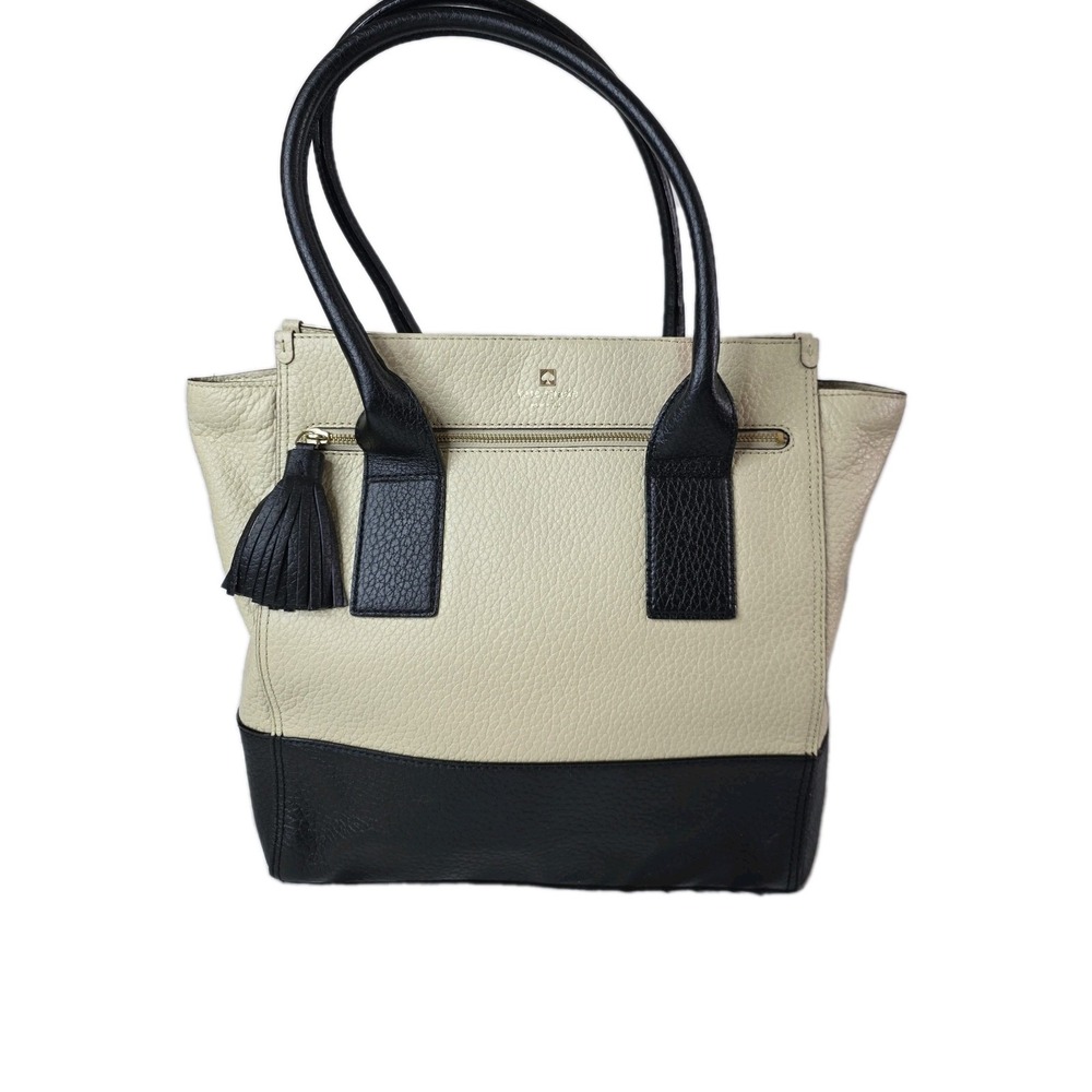 Kate Spade Southport Avenue Linda Tote Women's Beige Black‎ Leather Purse
